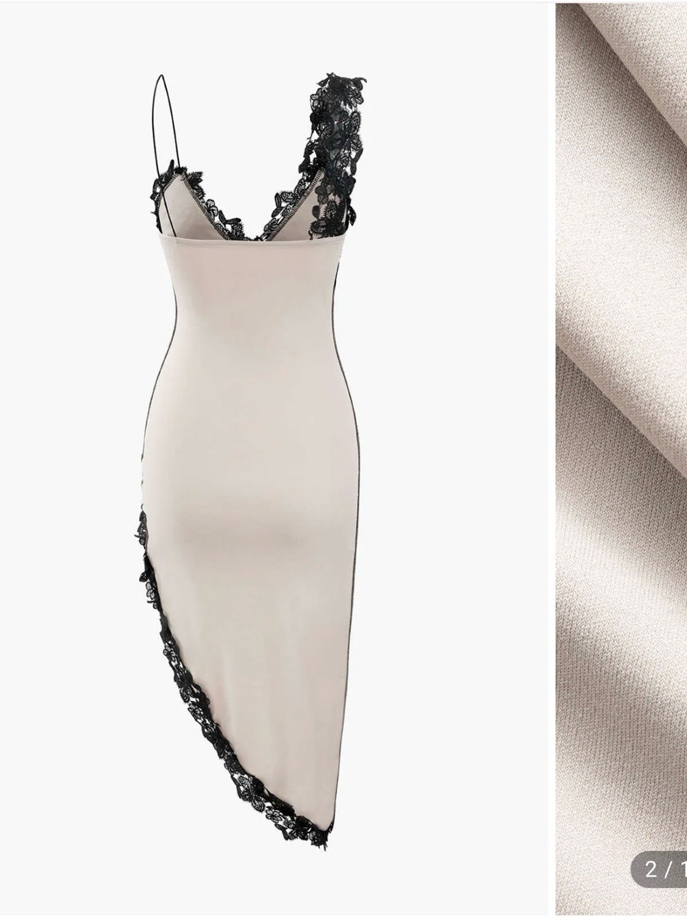 Asymmetrical Lace-Trim Slip Dress in Cream and Black - Picture 2 of 3